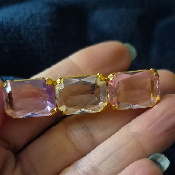 Vintage Three Glass Stone Bar Pink Clear Brooch - Picture 3 of 5